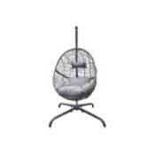 New Rattan Hanging Egg Chair With A Cushion and Pillow - Grey