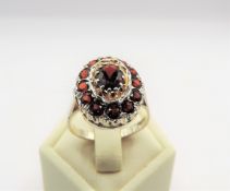 Vintage Sterling Silver Garnet Cluster Ring Hallmark Date 1971