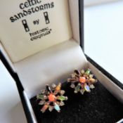 Pair Gold Plated Celtic Sandstorms Gemstone Earrings With Gift Box