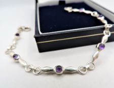 Sterling Silver Cabochon Amethyst Bracelet With Gift Box