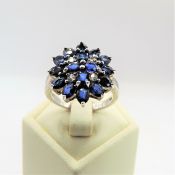 Sterling Silver 20 Sapphire Gemstone Cluster Ring New With Gift Box