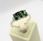 Sterling Silver Trilogy Chrome Diopside & Diamond Ring New With Gift Pouch