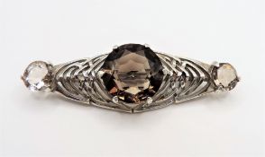Vintage Sterling Silver 18CT Smokey Quartz & Rock Crystal Brooch