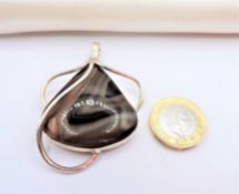 Large Artisan Brown Striped Agate Pendant Sterling Silver
