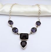 Antique Art Deco Amethyst Necklace Sterling Silver c. 1930's