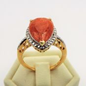 18k Gold On Sterling Silver Sunstone & Diamond Ring New With Gift Pouch