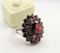 Sterling Silver Garnet Cluster Ring New With Gift Pouch