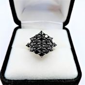 Black Spinel Cluster Ring Sterling Silver New With Gift Pouch