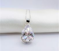 White Zircon Solitaire Pendant 17 Carats Sterling Silver New With Gift Box