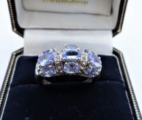 Tanzanite & Diamond Ring In Sterling Silver 2.77 Carats New With Gift Pouch