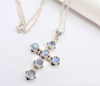 Vintage Moonstone Cross Pendant Sterling Silver