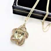 Vintage Artisan Sterling Silver Lemon Citrine Pendant Necklace c. 1970's