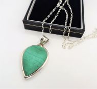 Sterling Silver Green Agate Pendant Necklace