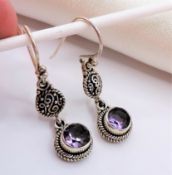 Suarti Amethyst Gemstone Drop Earrings Sterling Silver 1.4 Carats