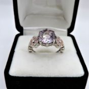Designer Rose de France Amethyst Ring 3 Carats Sterling Silver New With Gift Pouch