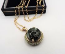 18K Gold On Sterling Silver Green Seraphinite & Peridot Pendant Necklace