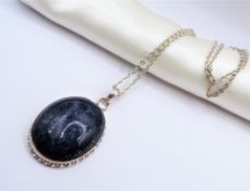 Artisan Cabochon Lapis Lazuli Pendant Necklace Sterling Silver