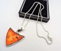 Sterling Silver Chunky Baltic Amber Pendant Necklace
