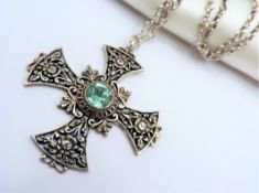Celtic Cross Gemstone Pendant Sterling Silver