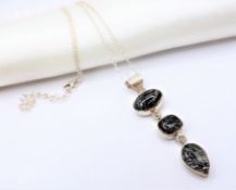 Vintage Sterling Silver Moss Agate Pendant Necklace