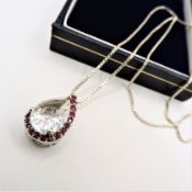 Artisan Ruby & Rock Crystal Sterling Silver Pendant Necklace With Gift Box