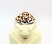 Sterling Silver Citrine & Diamond Ring New With Gift Pouch
