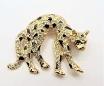 Vintage Gold Plated Crystal Leopard Brooch