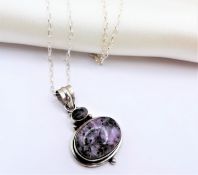 Vintage Artisan Purple Charoite Pendant Necklace Sterling Silver