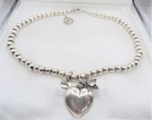 Vintage Bibi Bijou Silver Bead Heart & Star Charm Necklace