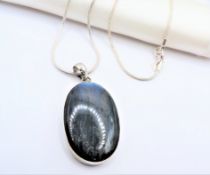 Large Blue Labradorite Pedant Necklace Sterling Silver