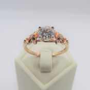 Gold On Sterling Silver CZ Solitaire Ring New With Gift Pouch