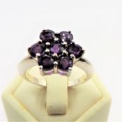 Sterling Silver Amethyst Flower Custer Ring New With Gift Pouch