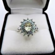 Peridot Flower Cluster Ring Sterling Silver New With Gift Pouch
