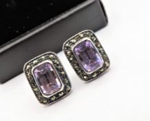 Art Deco Style Sterling Silver 3CT Amethyst Stud Earrings New With Gift Box