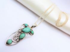 Vintage Artisan Turquoise Pendant Necklace Sterling Silver