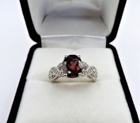 Garnet & Diamond Ring 2.74 cts Sterling Silver New With Gift Pouch