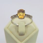 Sterling Silver Citrine & Diamond Ring 'New' With gift pouch
