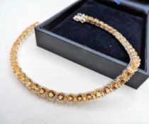 Sterling Silver 42 Citrine Gemstone Tennis Bracelet New With Gift Box