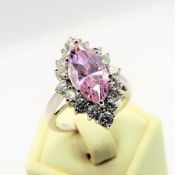 Sterling Silver 7CT Pink & White Topaz Cluster Ring New With Gift Box