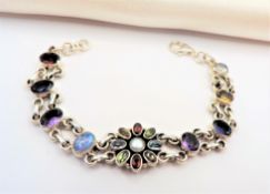 Multi Colour Gemstone Bracelet 11.8 Carats Sterling Silver With Gift Box