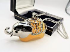 Champagne Quartz & Crystal Elephant Pendant Necklace