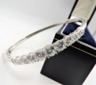 Sterling Silver 8CT CZ Gemstone Bangle New With Gift Pouch