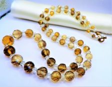 Art Deco 29inch Natural Citrine Facet Cut Bead Necklace c.1930's