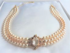 Princess Diana Inspired Triple Strand Pearl Necklace With Gift Pouch