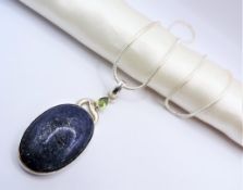 Artisan Lapis Lazuli & Peridot Pendant Necklace Sterling Silver
