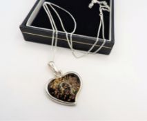 Sterling Silver Baltic Amber Heart Pendant Necklace New With Gift Pouch