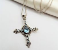 Vintage Topaz Cross Pendant 4cts Sterling Silver With Gift Box
