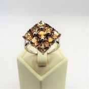 Sterling Silver 9 stone Citrine Ring New With Gift Pouch