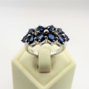 Sterling Silver 3.5CT Sapphire & Diamond Ring 'New' With Gift Pouch