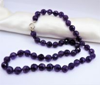 Natural Amethyst 7mm Faceted Bead Necklace Silver Clasp New With Gift Box
